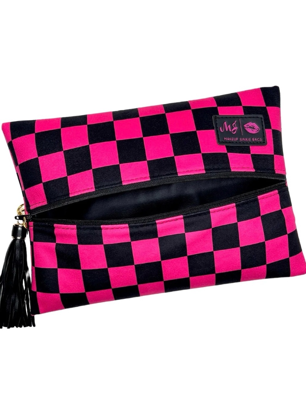 Makeup Junkie “Hot Check” cosmetic lay-flat bag size large
